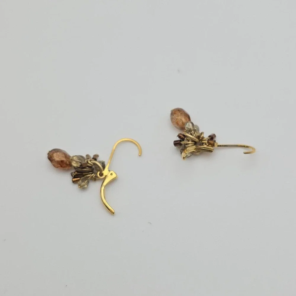ANN TAYLOR LOFT‎ Earrings Dangle Crystal Stone Metal Beads Gold Plate Leverback